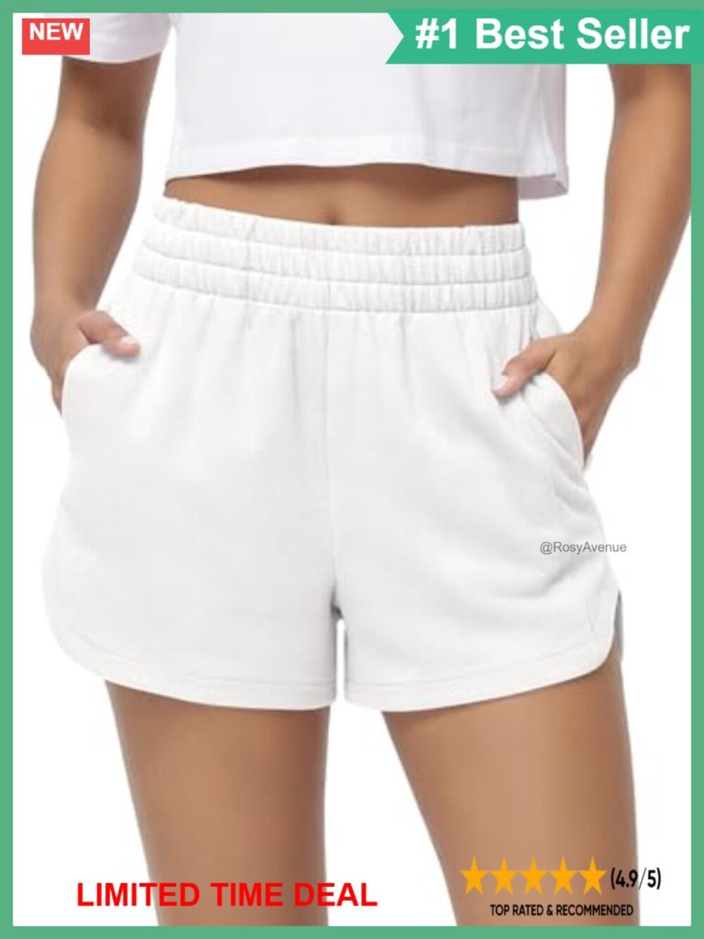High Rise Sweat Shorts Cotton French Terry Curved Hem with Pockets